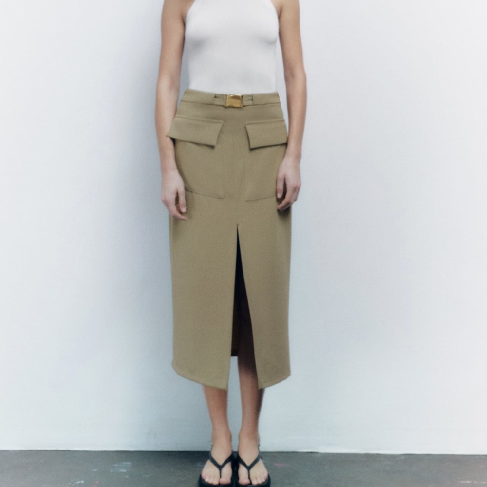 Khaki Cargo Inspired Midi Skirt